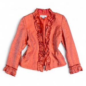 Y2k orange ruffle blazer jacket with front tie closure